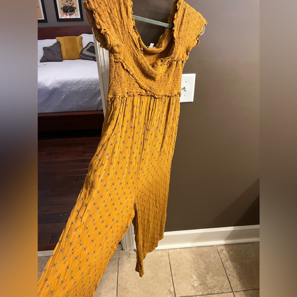Altar'd State Large Yellow Ruffled Jumpsuit